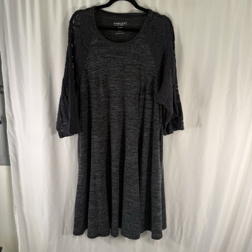 Torrid Super Soft Dress Women's 3 3X Heathered Grey 1/2 Semi Sheer Sleeve Knee